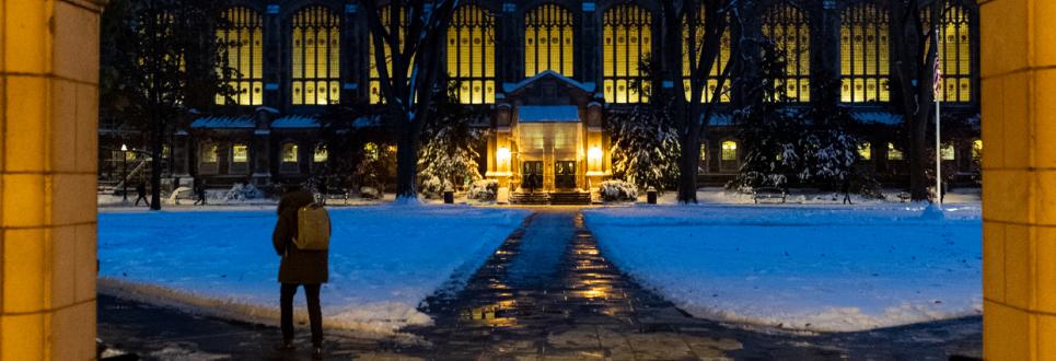 The Law Quad in winter at night