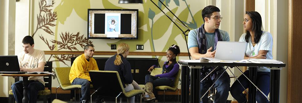 Students studying at North Quad