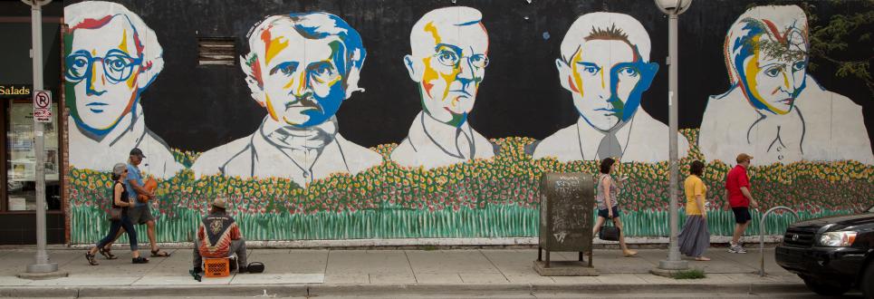 A mural of famous writers in downtown Ann Arbor