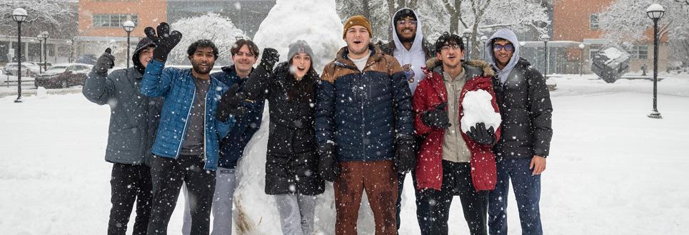 students in the snow