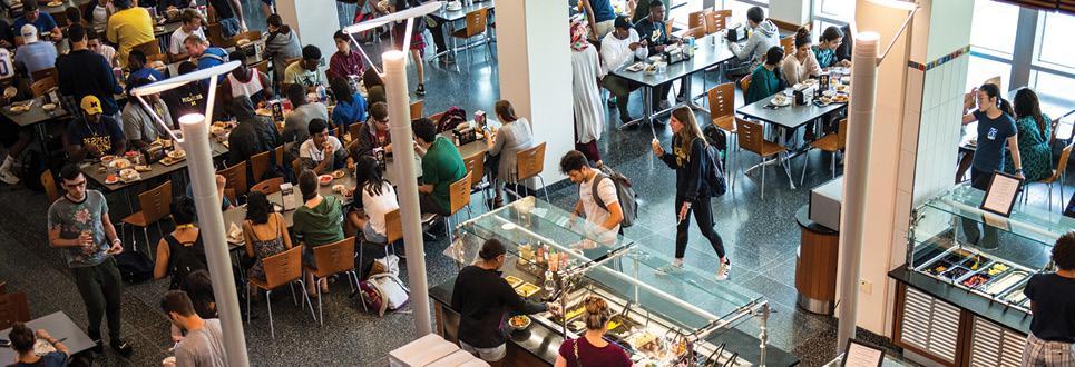 Overhead view of students eating in a cafeteria